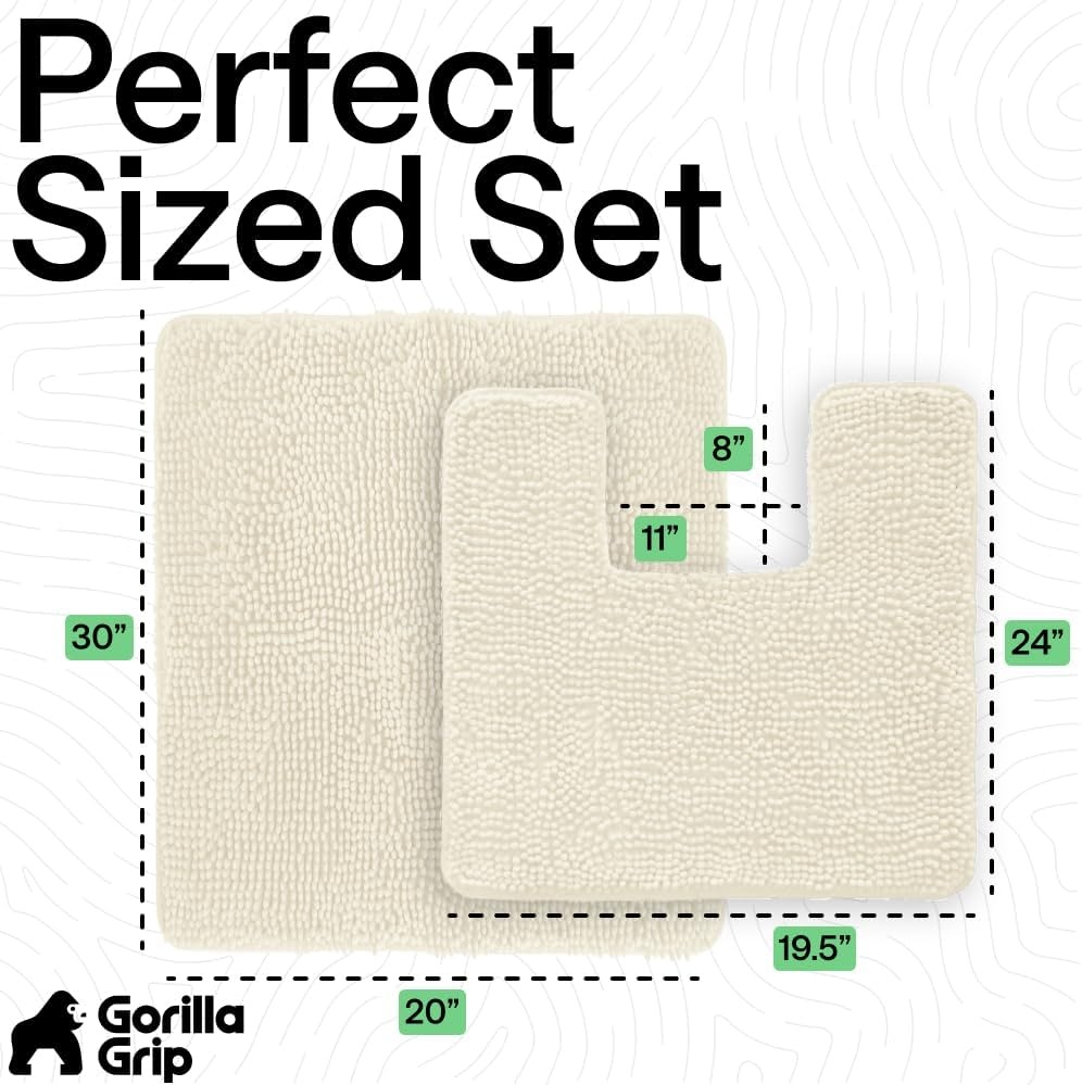 image:imageGORILLA GRIP Bathroom Rug Sets Soft Chenille 2 Piece Area Rugs Set Toilet Base Mat and 30x20 Carpet Absorbent Microfiber Washable Mats Dry Quickly Home Dcor and Bath Room Accessories GreyIvory