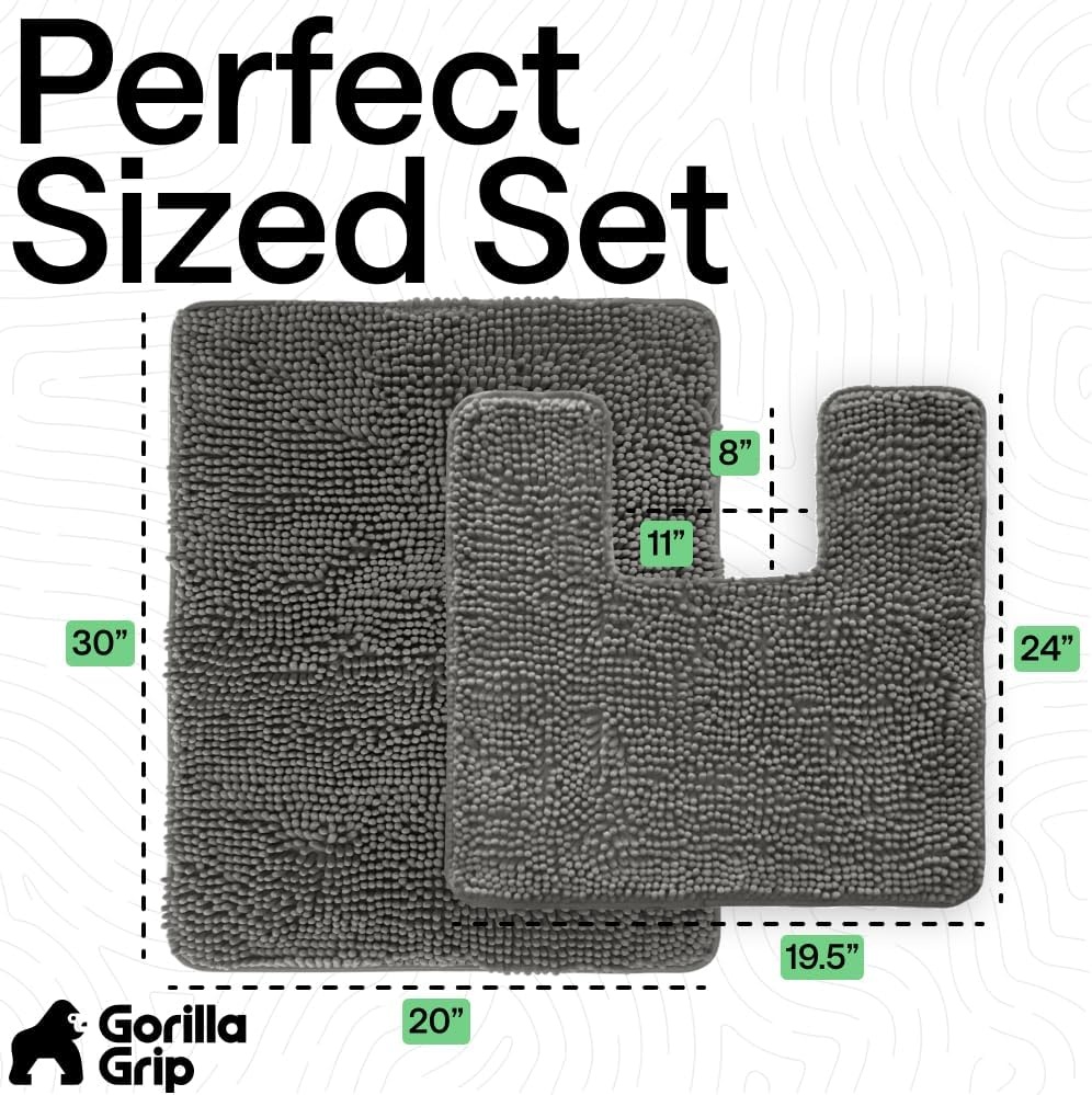 image:imageGORILLA GRIP Bathroom Rug Sets Soft Chenille 2 Piece Area Rugs Set Toilet Base Mat and 30x20 Carpet Absorbent Microfiber Washable Mats Dry Quickly Home Dcor and Bath Room Accessories GreyCharcoal