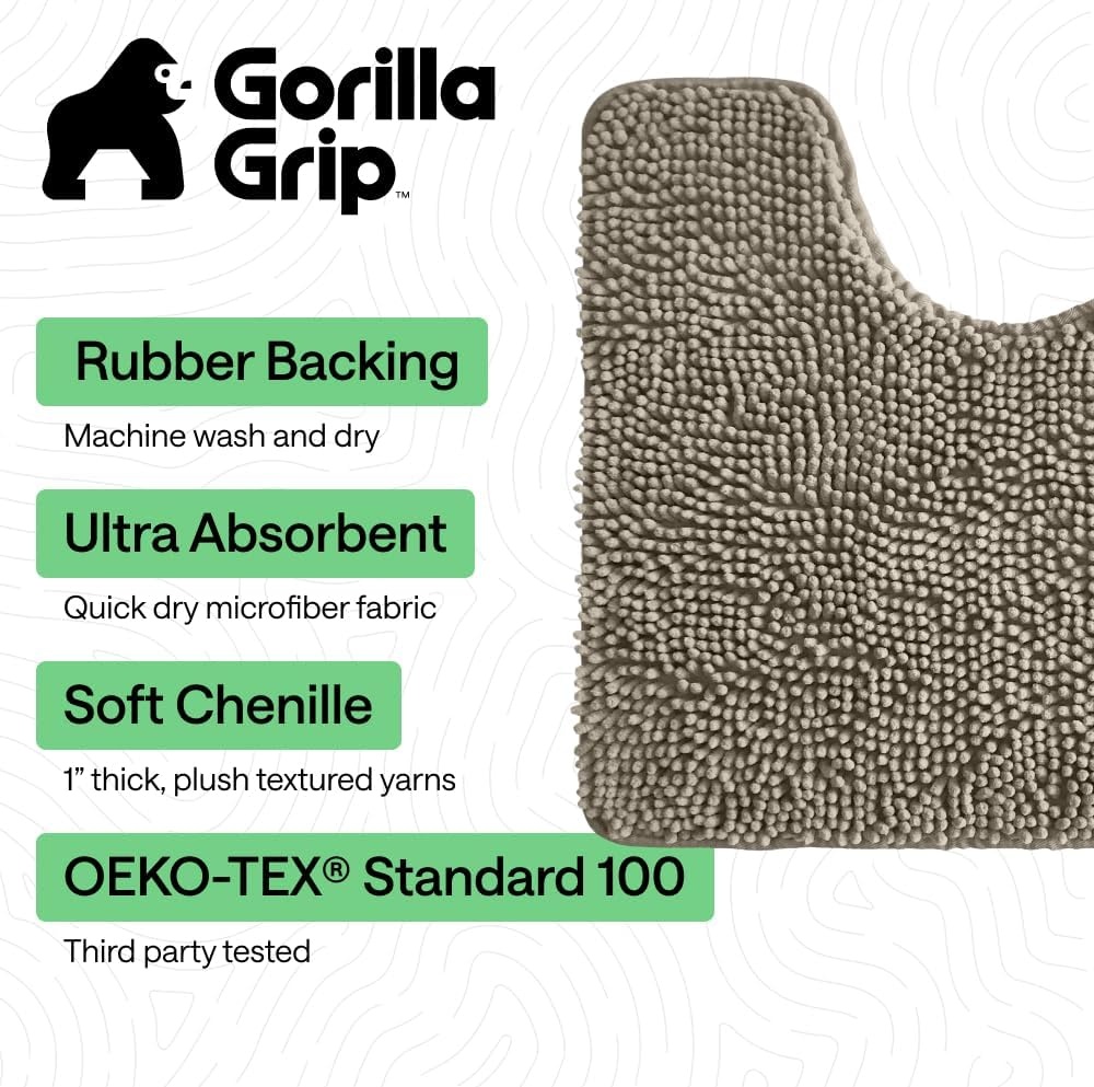 image:imageGORILLA GRIP Bathroom Rug Sets Soft Chenille 2 Piece Area Rugs Set Toilet Base Mat and 30x20 Carpet Absorbent Microfiber Washable Mats Dry Quickly Home Dcor and Bath Room Accessories GreyLatte