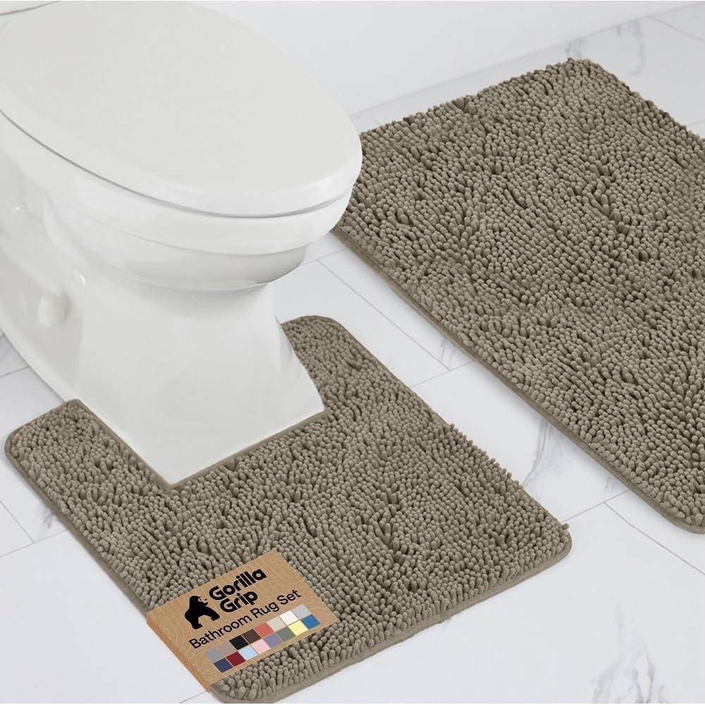 image:imageGORILLA GRIP Bathroom Rug Sets Soft Chenille 2 Piece Area Rugs Set Toilet Base Mat and 30x20 Carpet Absorbent Microfiber Washable Mats Dry Quickly Home Dcor and Bath Room Accessories GreyLatte