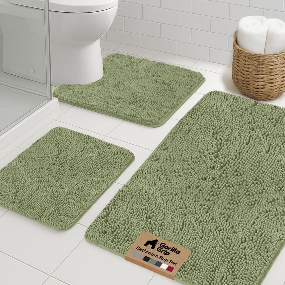 image:imageGORILLA GRIP Bathroom Rug Sets Soft Chenille 2 Piece Area Rugs Set Toilet Base Mat and 30x20 Carpet Absorbent Microfiber Washable Mats Dry Quickly Home Dcor and Bath Room Accessories GreySage