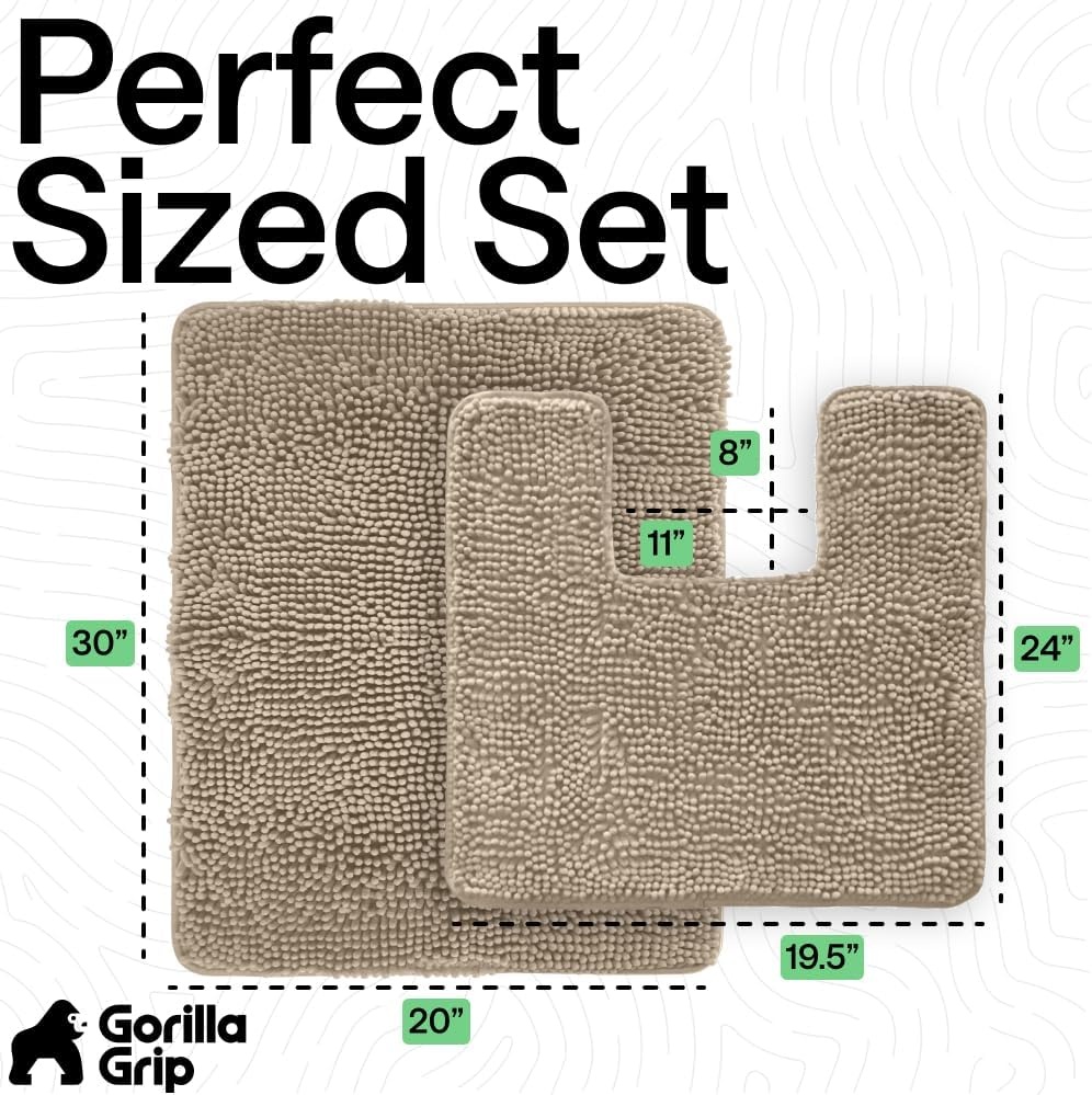 image:imageGORILLA GRIP Bathroom Rug Sets Soft Chenille 2 Piece Area Rugs Set Toilet Base Mat and 30x20 Carpet Absorbent Microfiber Washable Mats Dry Quickly Home Dcor and Bath Room Accessories GreyGray Beige