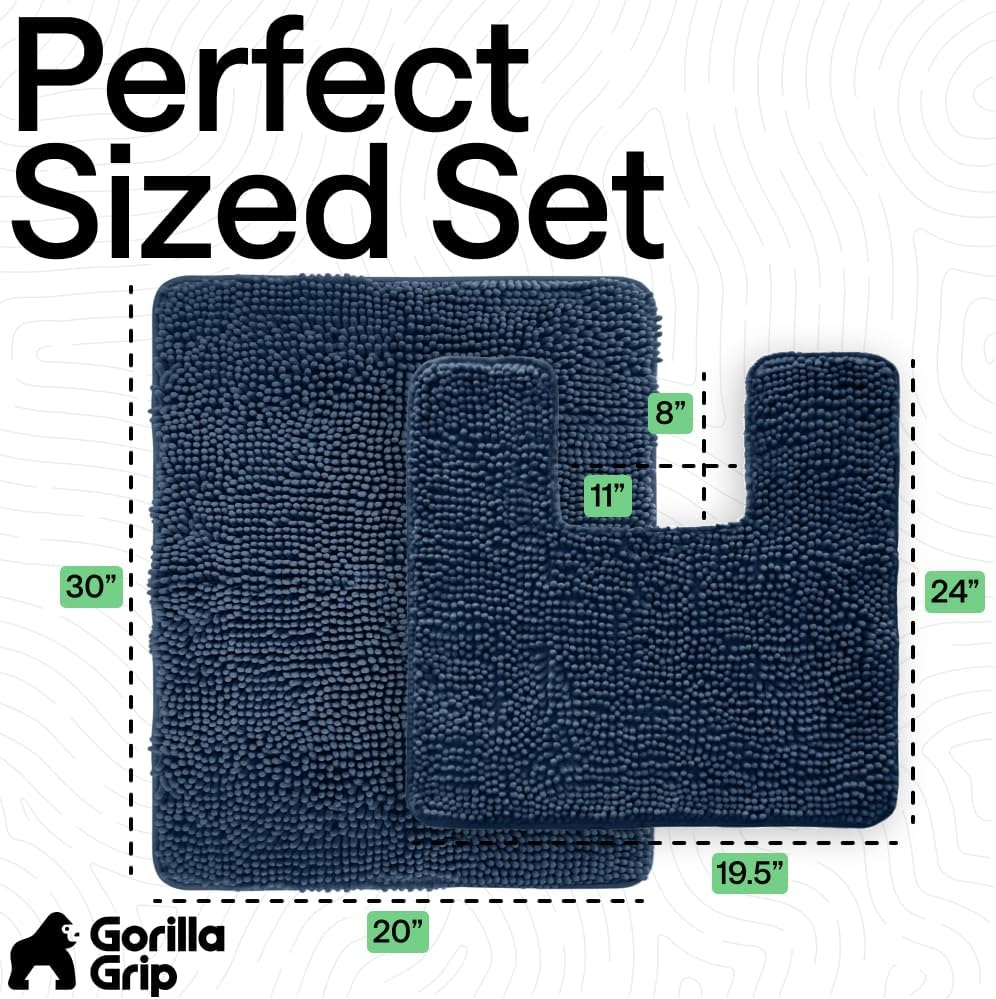 image:imageGORILLA GRIP Bathroom Rug Sets Soft Chenille 2 Piece Area Rugs Set Toilet Base Mat and 30x20 Carpet Absorbent Microfiber Washable Mats Dry Quickly Home Dcor and Bath Room Accessories GreyNavy
