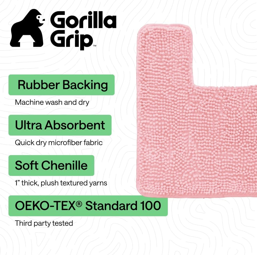 image:imageGORILLA GRIP Bathroom Rug Sets Soft Chenille 2 Piece Area Rugs Set Toilet Base Mat and 30x20 Carpet Absorbent Microfiber Washable Mats Dry Quickly Home Dcor and Bath Room Accessories GreyLight Pink