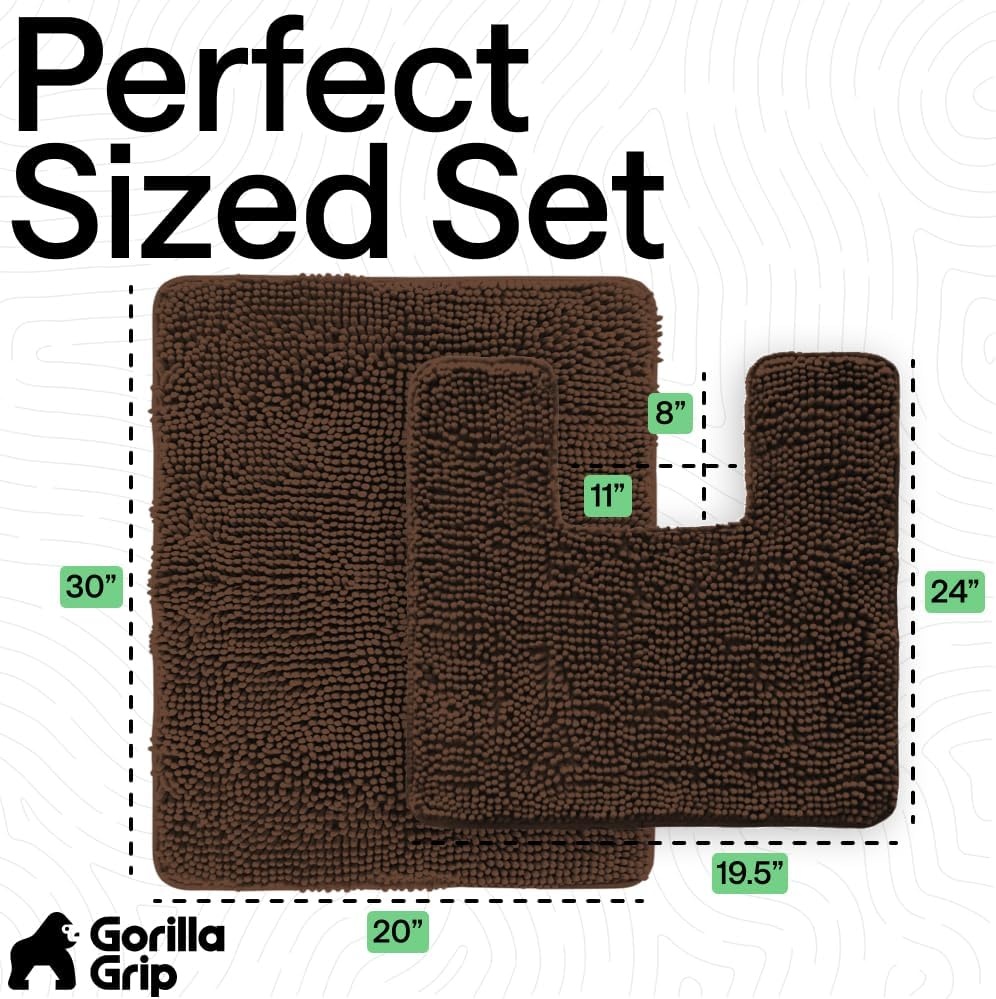 image:imageGORILLA GRIP Bathroom Rug Sets Soft Chenille 2 Piece Area Rugs Set Toilet Base Mat and 30x20 Carpet Absorbent Microfiber Washable Mats Dry Quickly Home Dcor and Bath Room Accessories GreyBrown