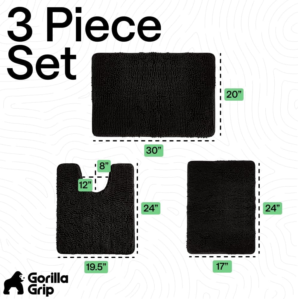 image:imageGORILLA GRIP Bathroom Rug Sets Soft Chenille 2 Piece Area Rugs Set Toilet Base Mat and 30x20 Carpet Absorbent Microfiber Washable Mats Dry Quickly Home Dcor and Bath Room Accessories GreyBlack