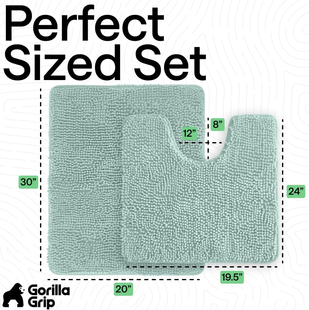 image:imageGORILLA GRIP Bathroom Rug Sets Soft Chenille 2 Piece Area Rugs Set Toilet Base Mat and 30x20 Carpet Absorbent Microfiber Washable Mats Dry Quickly Home Dcor and Bath Room Accessories GreySeablue