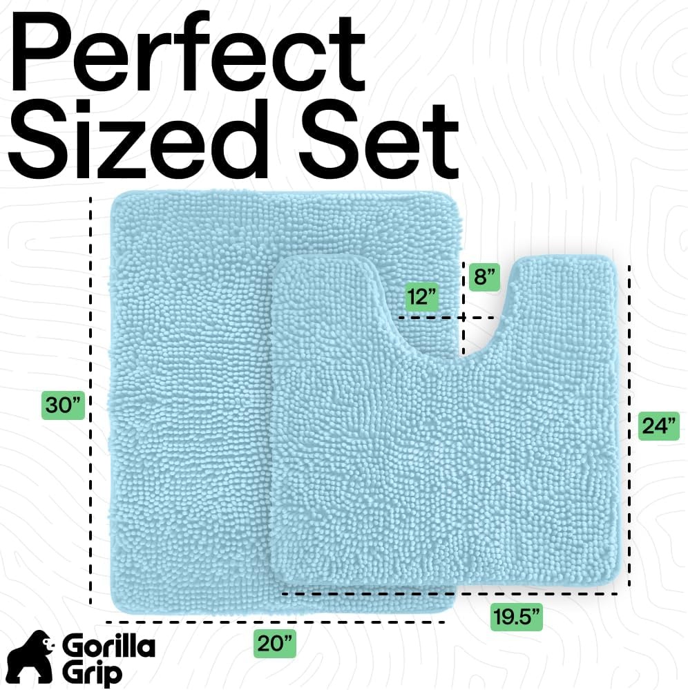 image:imageGORILLA GRIP Bathroom Rug Sets Soft Chenille 2 Piece Area Rugs Set Toilet Base Mat and 30x20 Carpet Absorbent Microfiber Washable Mats Dry Quickly Home Dcor and Bath Room Accessories GreySky