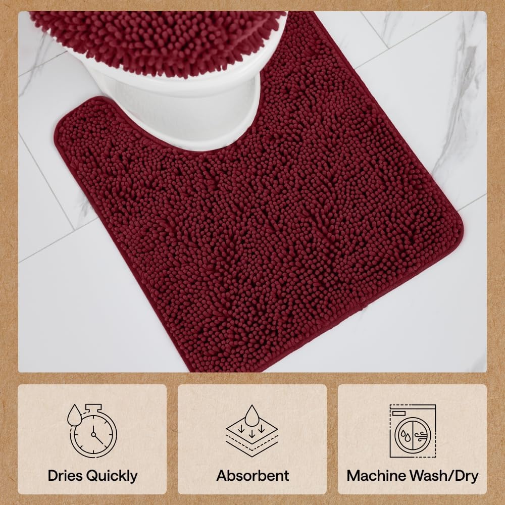 image:imageGORILLA GRIP Bathroom Rug Sets Soft Chenille 2 Piece Area Rugs Set Toilet Base Mat and 30x20 Carpet Absorbent Microfiber Washable Mats Dry Quickly Home Dcor and Bath Room Accessories GreyBurgundy