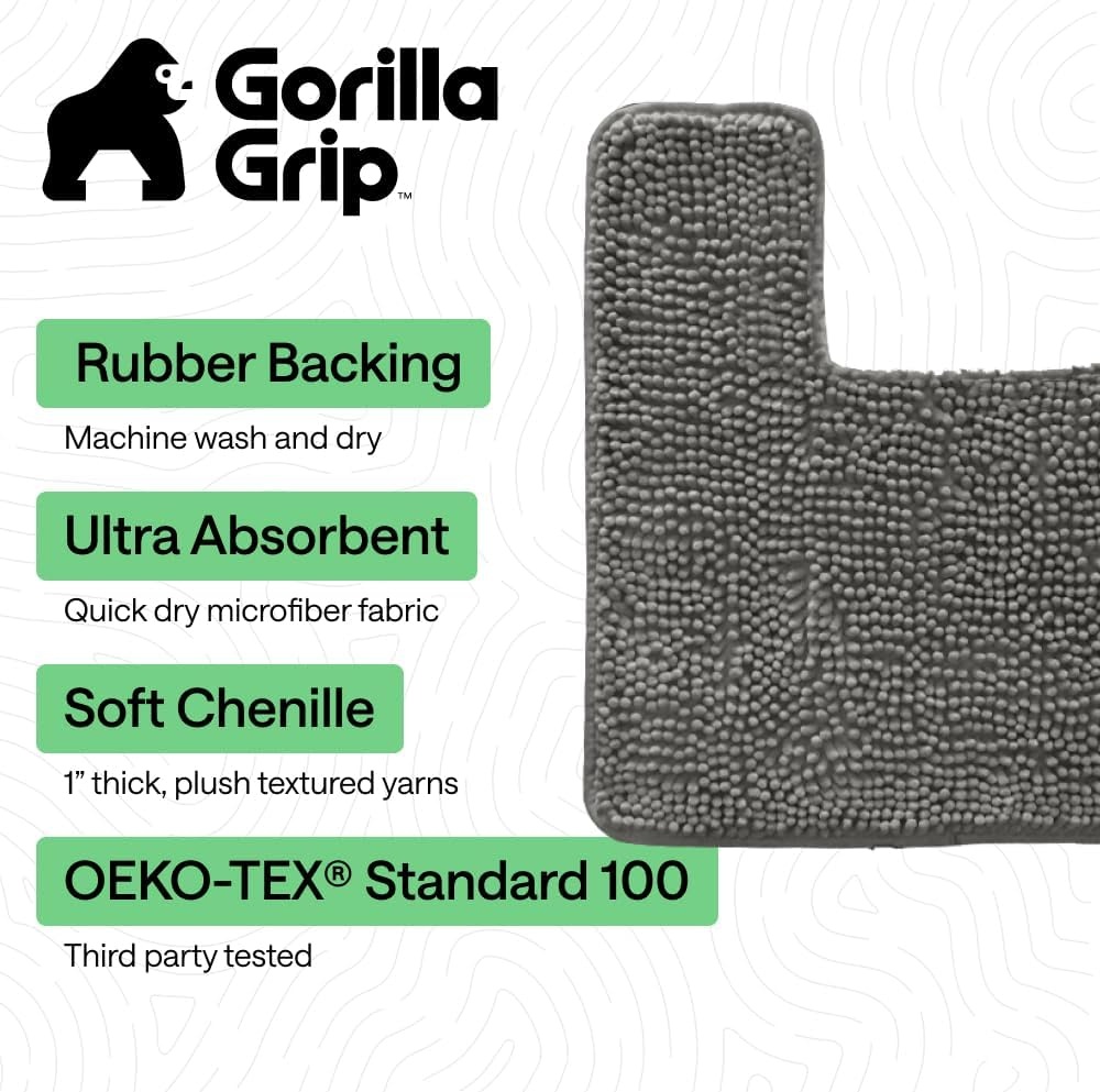 image:imageGORILLA GRIP Bathroom Rug Sets Soft Chenille 2 Piece Area Rugs Set Toilet Base Mat and 30x20 Carpet Absorbent Microfiber Washable Mats Dry Quickly Home Dcor and Bath Room Accessories GreyCharcoal