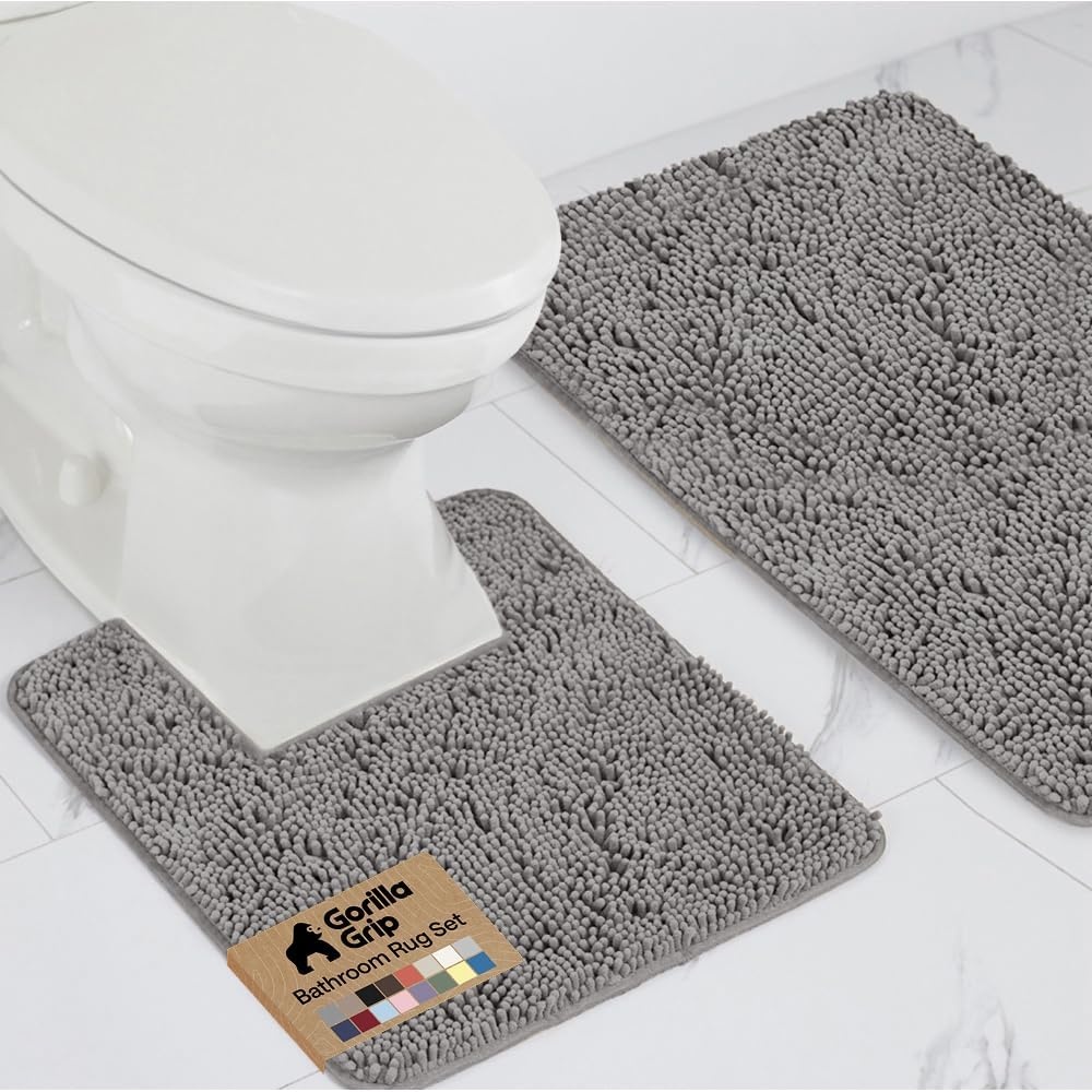image:imageGORILLA GRIP Bathroom Rug Sets Soft Chenille 2 Piece Area Rugs Set Toilet Base Mat and 30x20 Carpet Absorbent Microfiber Washable Mats Dry Quickly Home Dcor and Bath Room Accessories GreyGrey