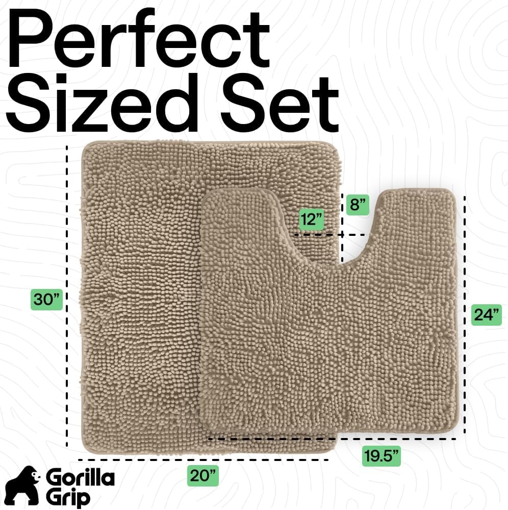 image:imageGORILLA GRIP Bathroom Rug Sets Soft Chenille 2 Piece Area Rugs Set Toilet Base Mat and 30x20 Carpet Absorbent Microfiber Washable Mats Dry Quickly Home Dcor and Bath Room Accessories GreyGray Beige
