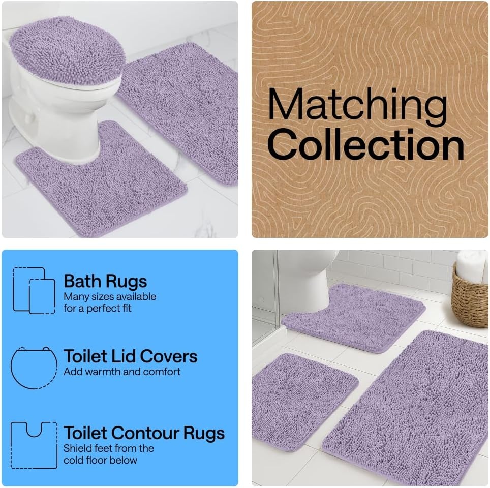 image:imageGORILLA GRIP Bathroom Rug Sets Soft Chenille 2 Piece Area Rugs Set Toilet Base Mat and 30x20 Carpet Absorbent Microfiber Washable Mats Dry Quickly Home Dcor and Bath Room Accessories GreyLight Purple