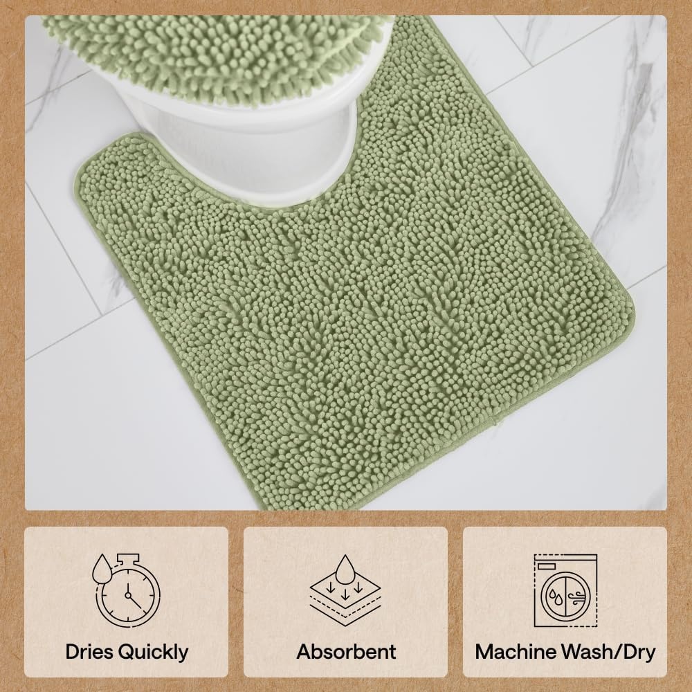 image:imageGORILLA GRIP Bathroom Rug Sets Soft Chenille 2 Piece Area Rugs Set Toilet Base Mat and 30x20 Carpet Absorbent Microfiber Washable Mats Dry Quickly Home Dcor and Bath Room Accessories GreySage