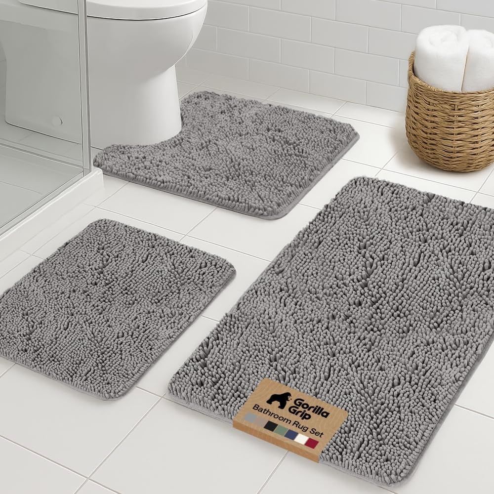 image:imageGORILLA GRIP Bathroom Rug Sets Soft Chenille 2 Piece Area Rugs Set Toilet Base Mat and 30x20 Carpet Absorbent Microfiber Washable Mats Dry Quickly Home Dcor and Bath Room Accessories GreyGrey