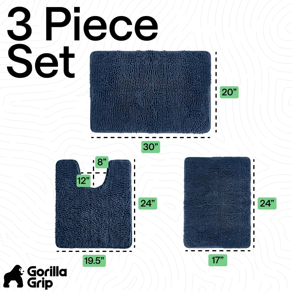 image:imageGORILLA GRIP Bathroom Rug Sets Soft Chenille 2 Piece Area Rugs Set Toilet Base Mat and 30x20 Carpet Absorbent Microfiber Washable Mats Dry Quickly Home Dcor and Bath Room Accessories GreyNavy