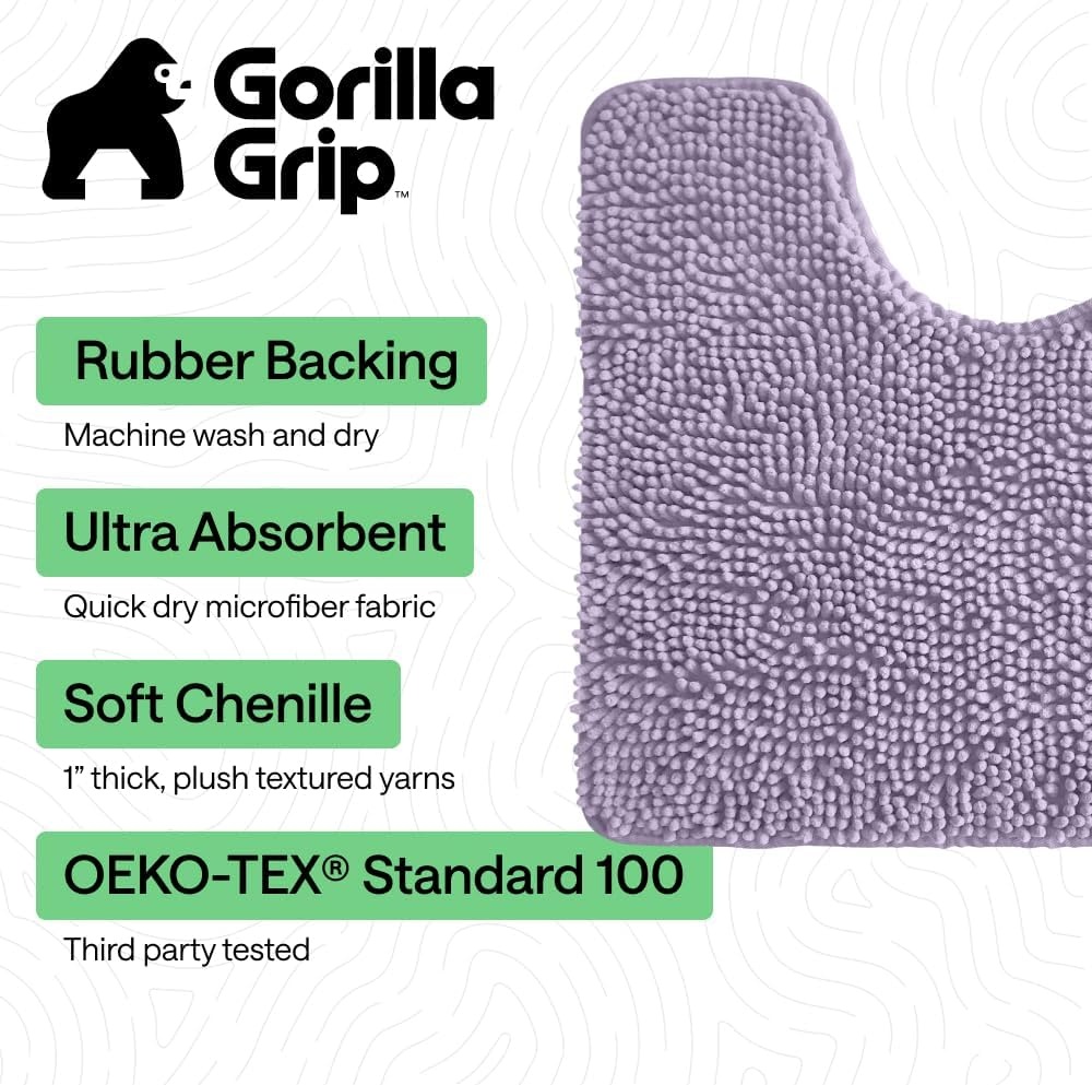 image:imageGORILLA GRIP Bathroom Rug Sets Soft Chenille 2 Piece Area Rugs Set Toilet Base Mat and 30x20 Carpet Absorbent Microfiber Washable Mats Dry Quickly Home Dcor and Bath Room Accessories GreyLight Purple