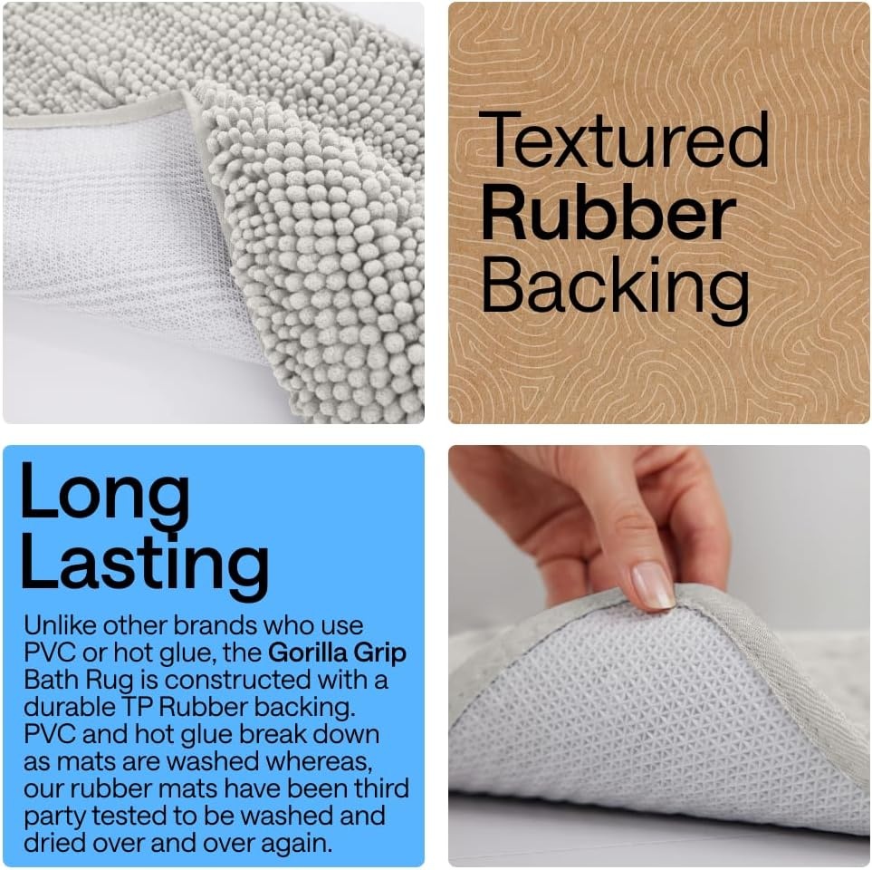 image:imageGORILLA GRIP Bathroom Rug Sets Soft Chenille 2 Piece Area Rugs Set Toilet Base Mat and 30x20 Carpet Absorbent Microfiber Washable Mats Dry Quickly Home Dcor and Bath Room Accessories GreyLight Gray