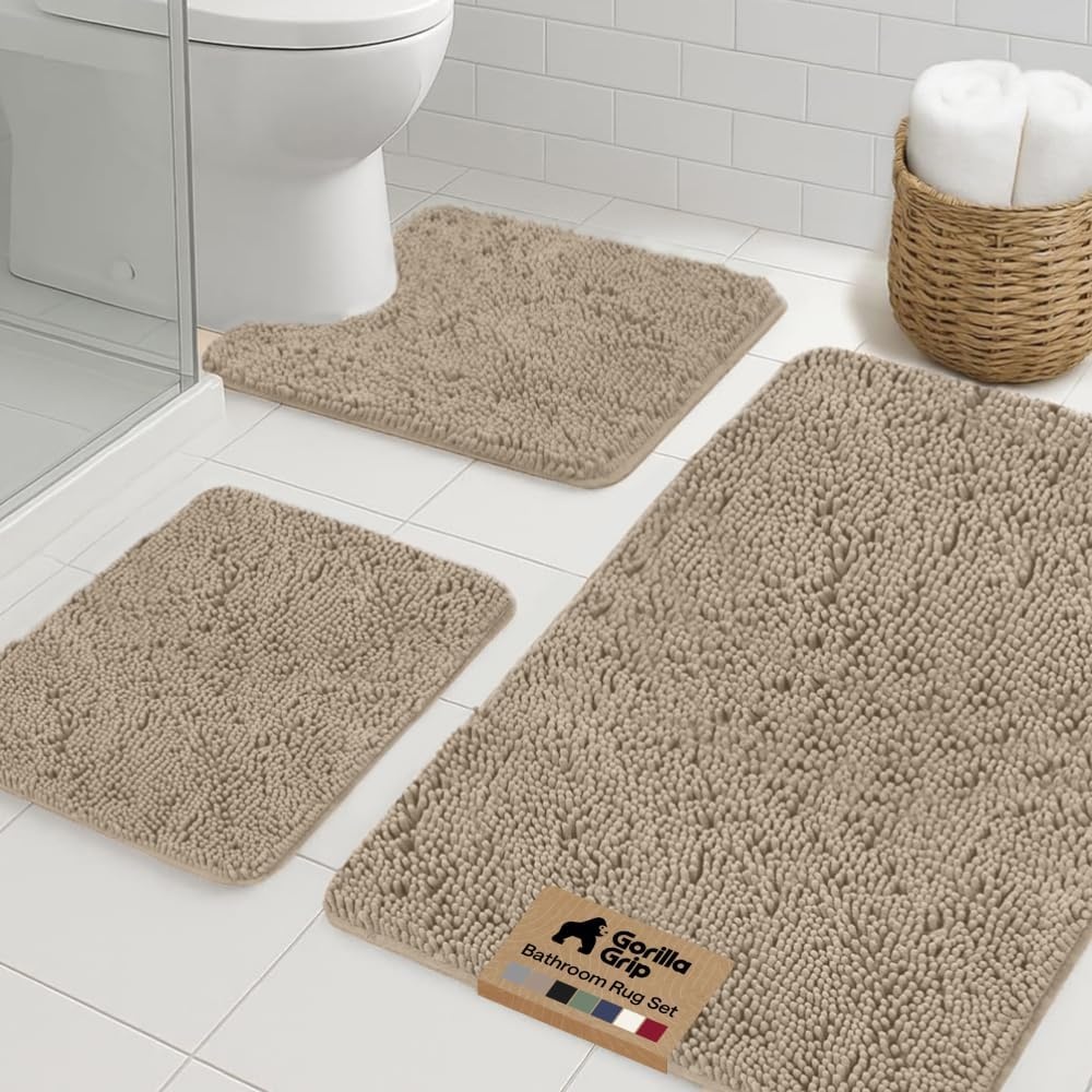 image:imageGORILLA GRIP Bathroom Rug Sets Soft Chenille 2 Piece Area Rugs Set Toilet Base Mat and 30x20 Carpet Absorbent Microfiber Washable Mats Dry Quickly Home Dcor and Bath Room Accessories GreyGray Beige