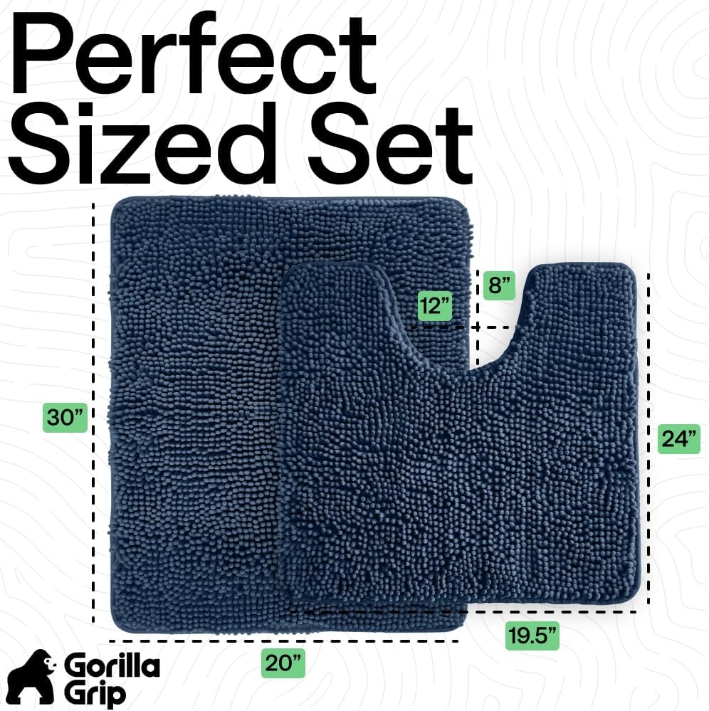 image:imageGORILLA GRIP Bathroom Rug Sets Soft Chenille 2 Piece Area Rugs Set Toilet Base Mat and 30x20 Carpet Absorbent Microfiber Washable Mats Dry Quickly Home Dcor and Bath Room Accessories GreyNavy