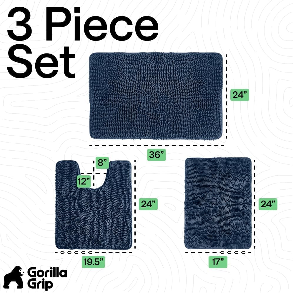 image:imageGORILLA GRIP Bathroom Rug Sets Soft Chenille 2 Piece Area Rugs Set Toilet Base Mat and 30x20 Carpet Absorbent Microfiber Washable Mats Dry Quickly Home Dcor and Bath Room Accessories GreyNavy