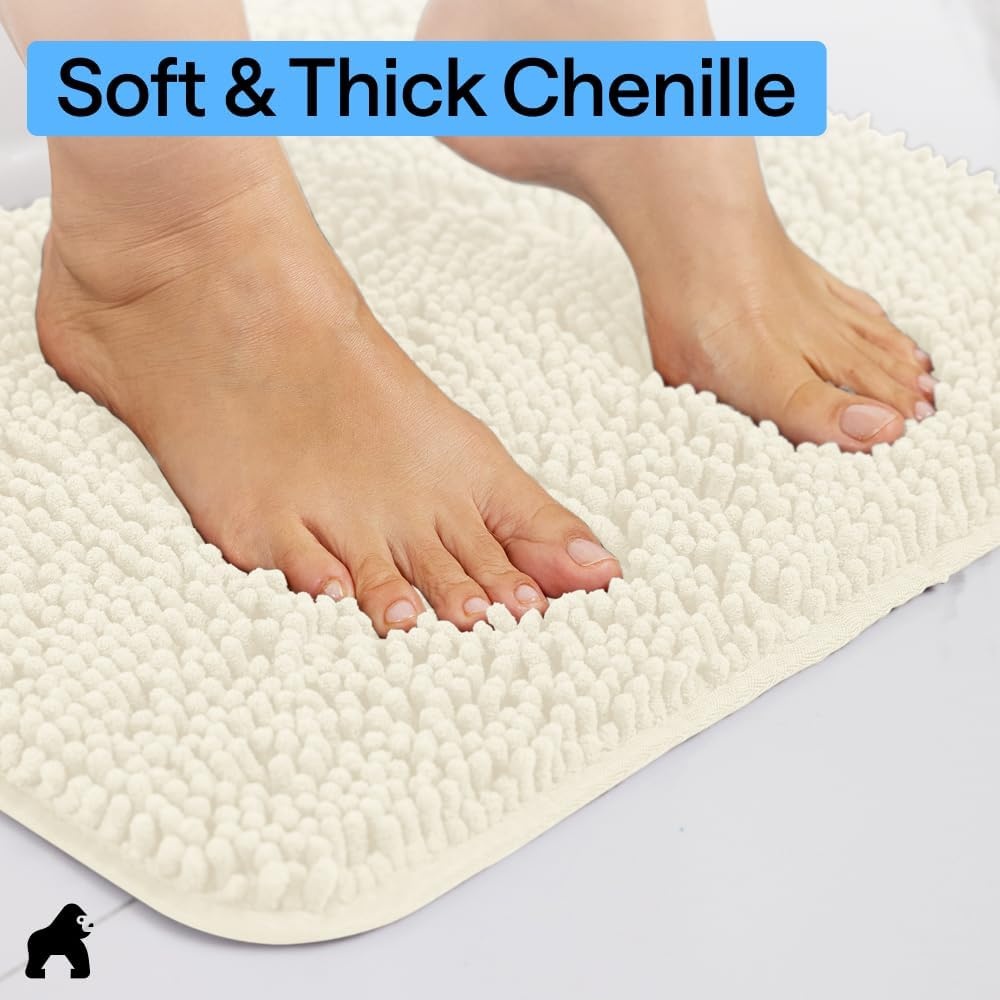 image:imageGORILLA GRIP Bathroom Rug Sets Soft Chenille 2 Piece Area Rugs Set Toilet Base Mat and 30x20 Carpet Absorbent Microfiber Washable Mats Dry Quickly Home Dcor and Bath Room Accessories GreyIvory