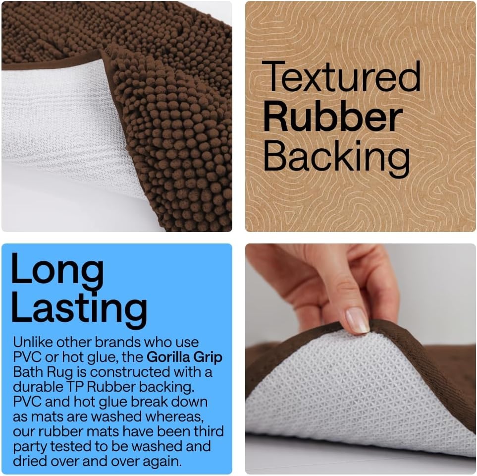 image:imageGORILLA GRIP Bathroom Rug Sets Soft Chenille 2 Piece Area Rugs Set Toilet Base Mat and 30x20 Carpet Absorbent Microfiber Washable Mats Dry Quickly Home Dcor and Bath Room Accessories GreyBrown
