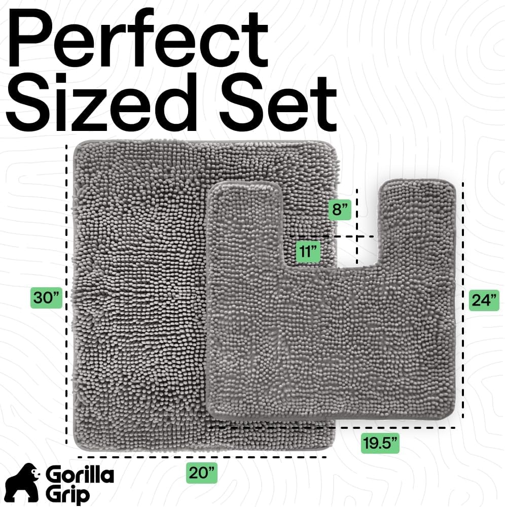 image:imageGORILLA GRIP Bathroom Rug Sets Soft Chenille 2 Piece Area Rugs Set Toilet Base Mat and 30x20 Carpet Absorbent Microfiber Washable Mats Dry Quickly Home Dcor and Bath Room Accessories GreyGrey
