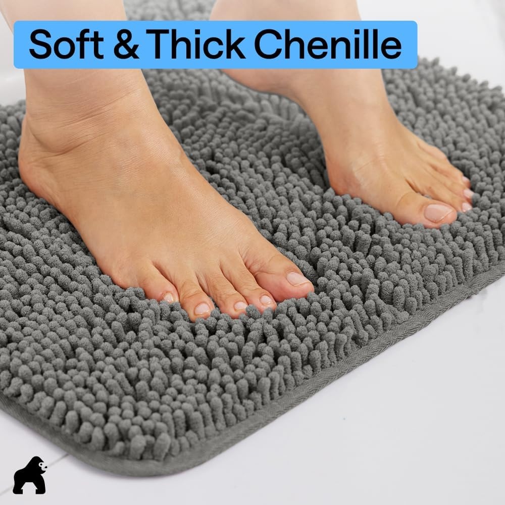 image:imageGORILLA GRIP Bathroom Rug Sets Soft Chenille 2 Piece Area Rugs Set Toilet Base Mat and 30x20 Carpet Absorbent Microfiber Washable Mats Dry Quickly Home Dcor and Bath Room Accessories GreyCharcoal