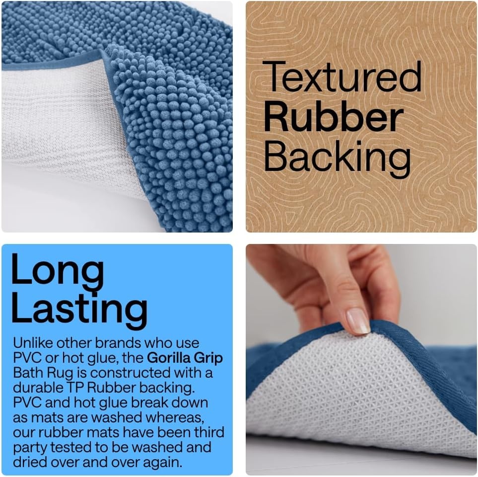 image:imageGORILLA GRIP Bathroom Rug Sets Soft Chenille 2 Piece Area Rugs Set Toilet Base Mat and 30x20 Carpet Absorbent Microfiber Washable Mats Dry Quickly Home Dcor and Bath Room Accessories GreyBlue