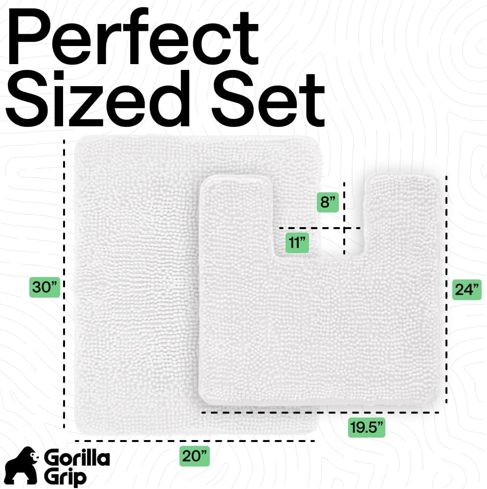 image:imageGORILLA GRIP Bathroom Rug Sets Soft Chenille 2 Piece Area Rugs Set Toilet Base Mat and 30x20 Carpet Absorbent Microfiber Washable Mats Dry Quickly Home Dcor and Bath Room Accessories GreyWhite