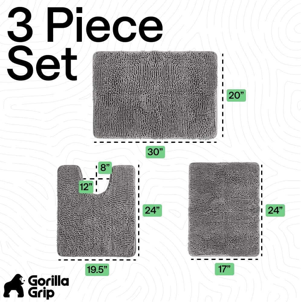 image:imageGORILLA GRIP Bathroom Rug Sets Soft Chenille 2 Piece Area Rugs Set Toilet Base Mat and 30x20 Carpet Absorbent Microfiber Washable Mats Dry Quickly Home Dcor and Bath Room Accessories GreyGrey