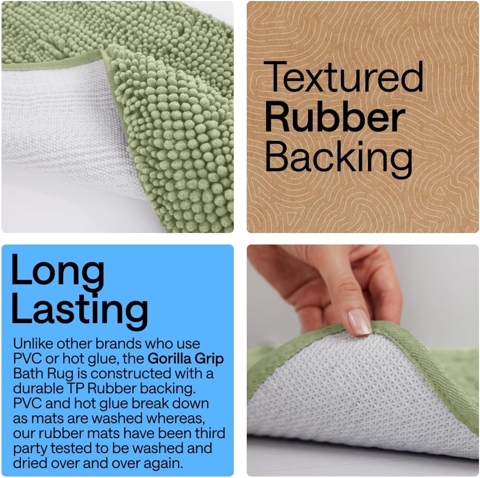 image:imageGORILLA GRIP Bathroom Rug Sets Soft Chenille 2 Piece Area Rugs Set Toilet Base Mat and 30x20 Carpet Absorbent Microfiber Washable Mats Dry Quickly Home Dcor and Bath Room Accessories GreySage