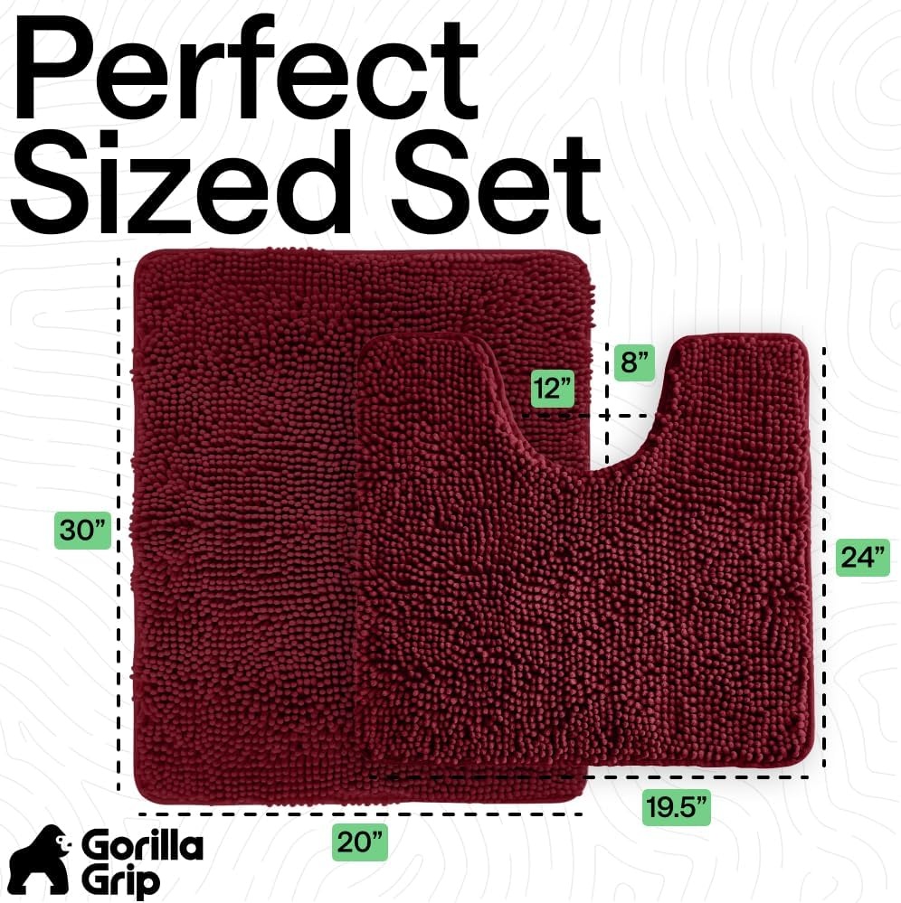 image:imageGORILLA GRIP Bathroom Rug Sets Soft Chenille 2 Piece Area Rugs Set Toilet Base Mat and 30x20 Carpet Absorbent Microfiber Washable Mats Dry Quickly Home Dcor and Bath Room Accessories GreyBurgundy