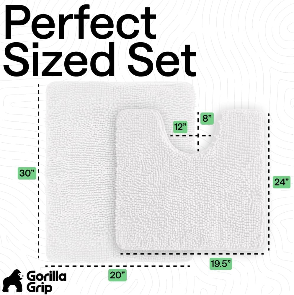 image:imageGORILLA GRIP Bathroom Rug Sets Soft Chenille 2 Piece Area Rugs Set Toilet Base Mat and 30x20 Carpet Absorbent Microfiber Washable Mats Dry Quickly Home Dcor and Bath Room Accessories GreyWhite