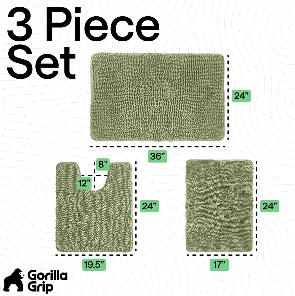 image:imageGORILLA GRIP Bathroom Rug Sets Soft Chenille 2 Piece Area Rugs Set Toilet Base Mat and 30x20 Carpet Absorbent Microfiber Washable Mats Dry Quickly Home Dcor and Bath Room Accessories GreySage