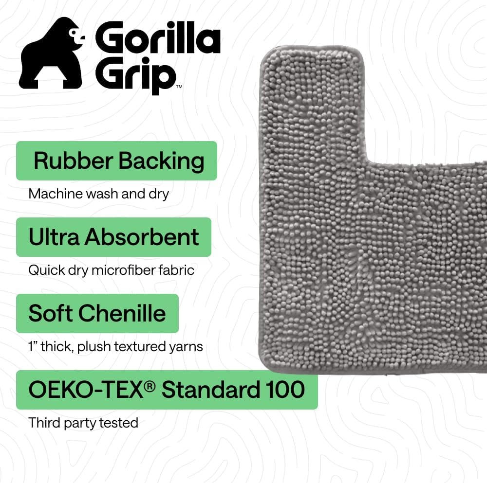 image:imageGORILLA GRIP Bathroom Rug Sets Soft Chenille 2 Piece Area Rugs Set Toilet Base Mat and 30x20 Carpet Absorbent Microfiber Washable Mats Dry Quickly Home Dcor and Bath Room Accessories GreyGrey