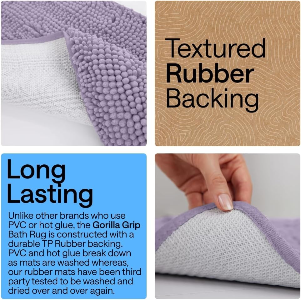 image:imageGORILLA GRIP Bathroom Rug Sets Soft Chenille 2 Piece Area Rugs Set Toilet Base Mat and 30x20 Carpet Absorbent Microfiber Washable Mats Dry Quickly Home Dcor and Bath Room Accessories GreyLight Purple