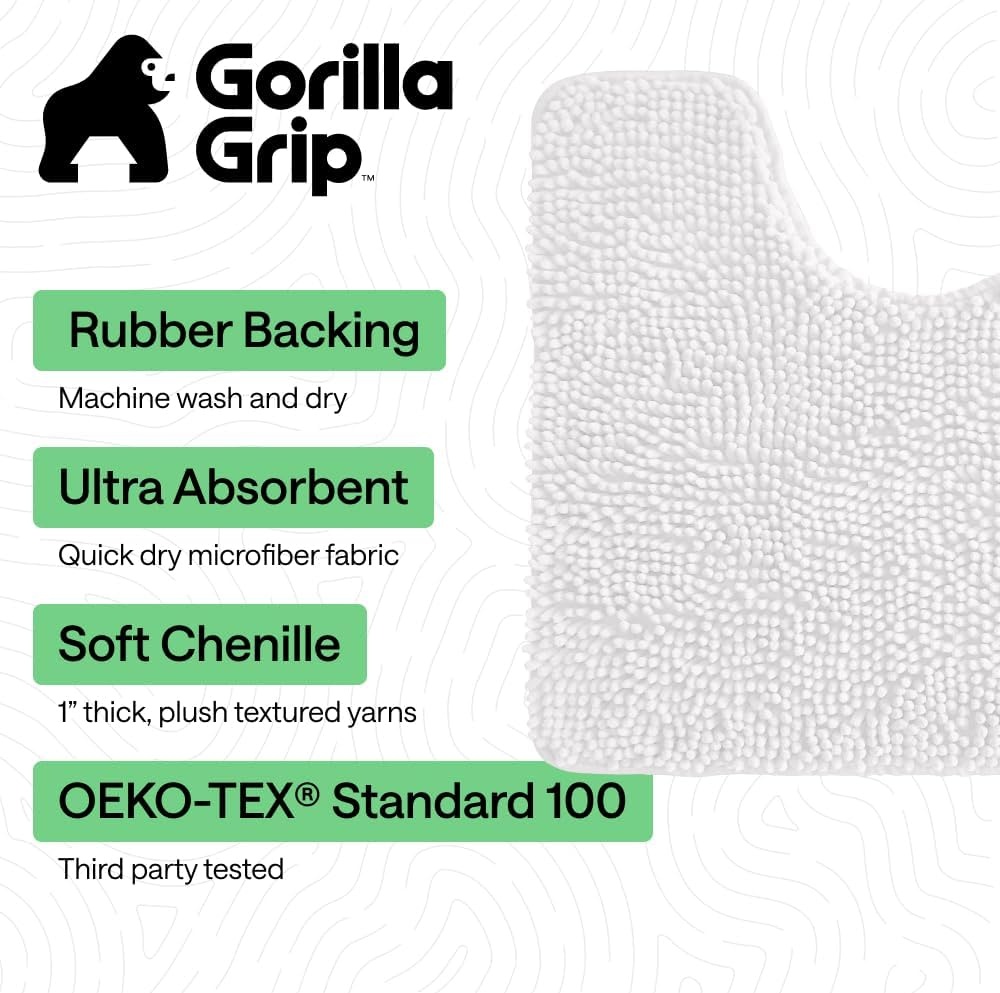 image:imageGORILLA GRIP Bathroom Rug Sets Soft Chenille 2 Piece Area Rugs Set Toilet Base Mat and 30x20 Carpet Absorbent Microfiber Washable Mats Dry Quickly Home Dcor and Bath Room Accessories GreyWhite