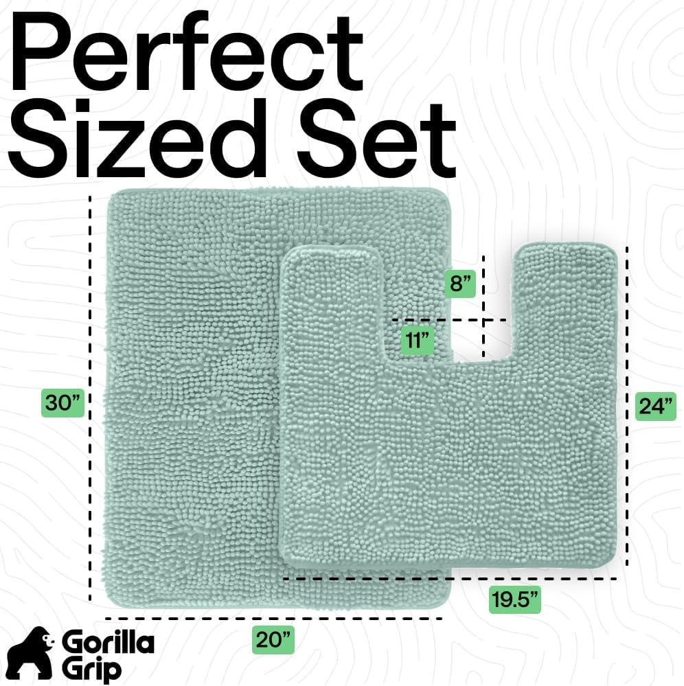 image:imageGORILLA GRIP Bathroom Rug Sets Soft Chenille 2 Piece Area Rugs Set Toilet Base Mat and 30x20 Carpet Absorbent Microfiber Washable Mats Dry Quickly Home Dcor and Bath Room Accessories GreySeablue