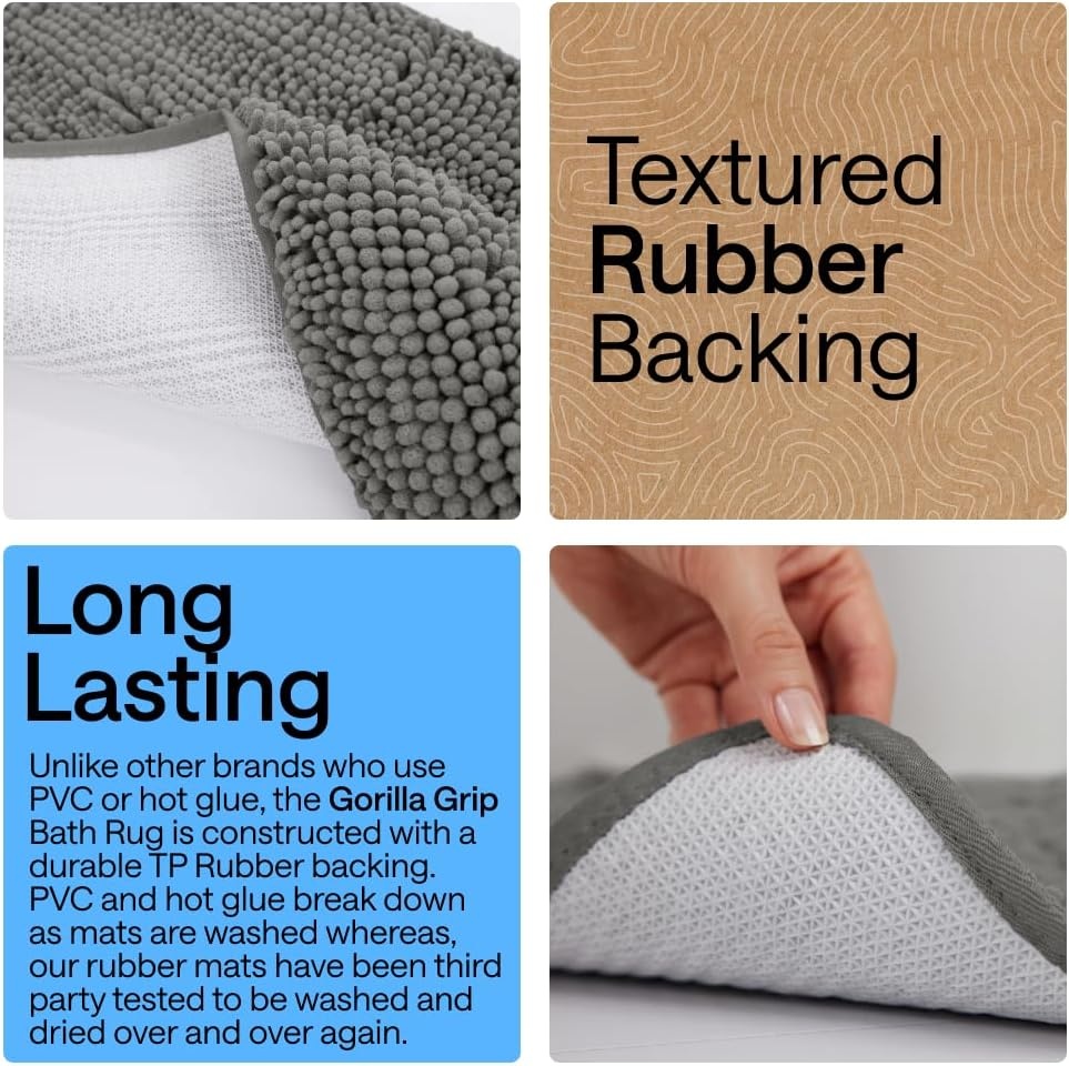image:imageGORILLA GRIP Bathroom Rug Sets Soft Chenille 2 Piece Area Rugs Set Toilet Base Mat and 30x20 Carpet Absorbent Microfiber Washable Mats Dry Quickly Home Dcor and Bath Room Accessories GreyCharcoal