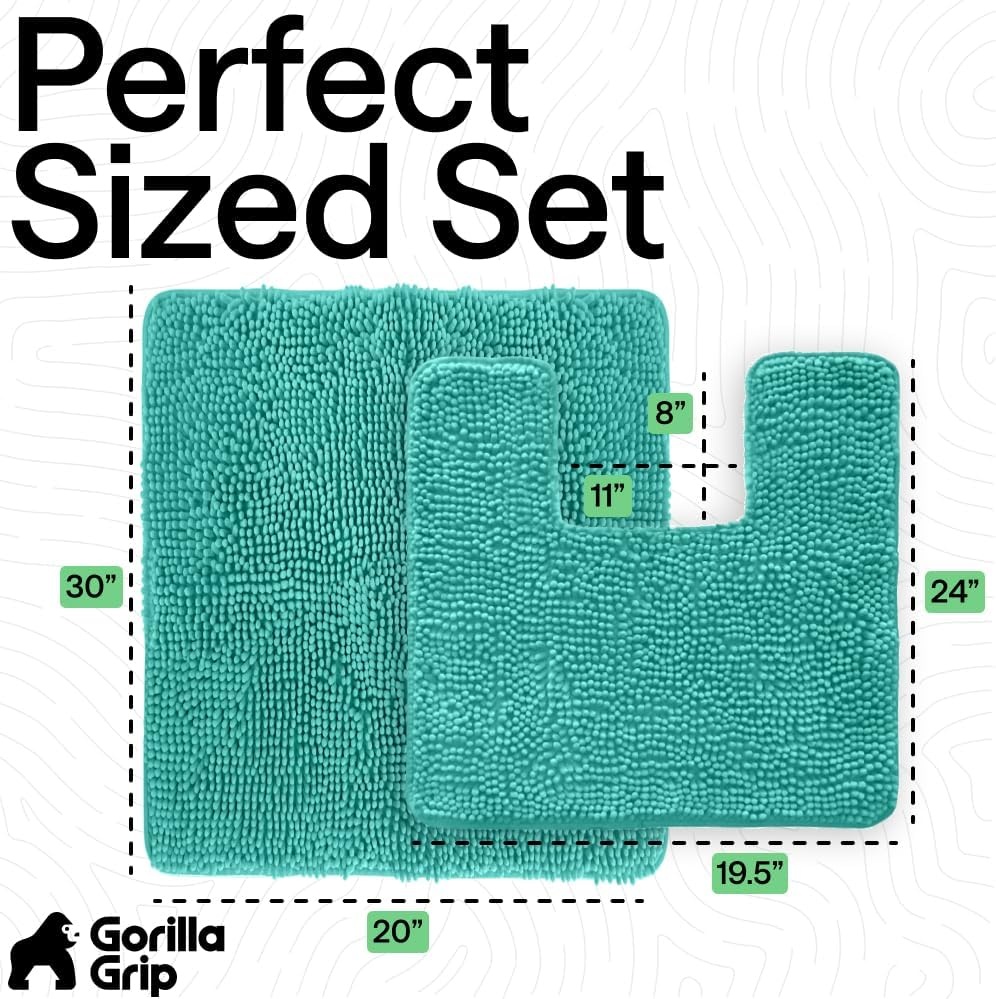 image:imageGORILLA GRIP Bathroom Rug Sets Soft Chenille 2 Piece Area Rugs Set Toilet Base Mat and 30x20 Carpet Absorbent Microfiber Washable Mats Dry Quickly Home Dcor and Bath Room Accessories GreyTurquoise