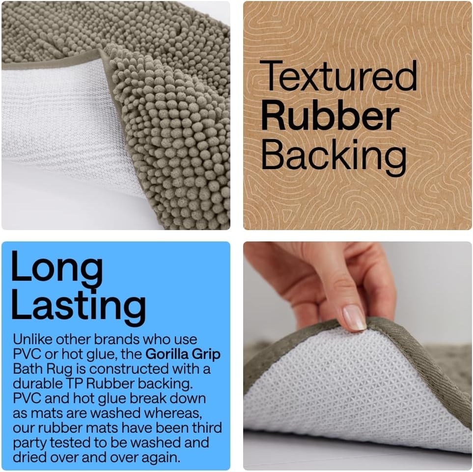 image:imageGORILLA GRIP Bathroom Rug Sets Soft Chenille 2 Piece Area Rugs Set Toilet Base Mat and 30x20 Carpet Absorbent Microfiber Washable Mats Dry Quickly Home Dcor and Bath Room Accessories GreyLatte