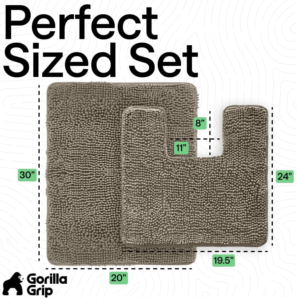 image:imageGORILLA GRIP Bathroom Rug Sets Soft Chenille 2 Piece Area Rugs Set Toilet Base Mat and 30x20 Carpet Absorbent Microfiber Washable Mats Dry Quickly Home Dcor and Bath Room Accessories GreyLatte