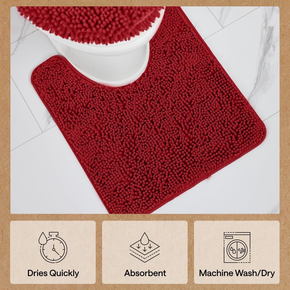 image:imageGORILLA GRIP Bathroom Rug Sets Soft Chenille 2 Piece Area Rugs Set Toilet Base Mat and 30x20 Carpet Absorbent Microfiber Washable Mats Dry Quickly Home Dcor and Bath Room Accessories GreyRed