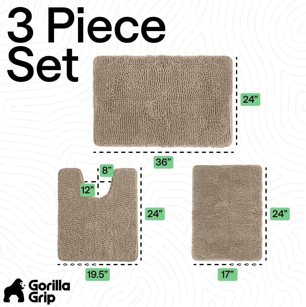 image:imageGORILLA GRIP Bathroom Rug Sets Soft Chenille 2 Piece Area Rugs Set Toilet Base Mat and 30x20 Carpet Absorbent Microfiber Washable Mats Dry Quickly Home Dcor and Bath Room Accessories GreyGray Beige