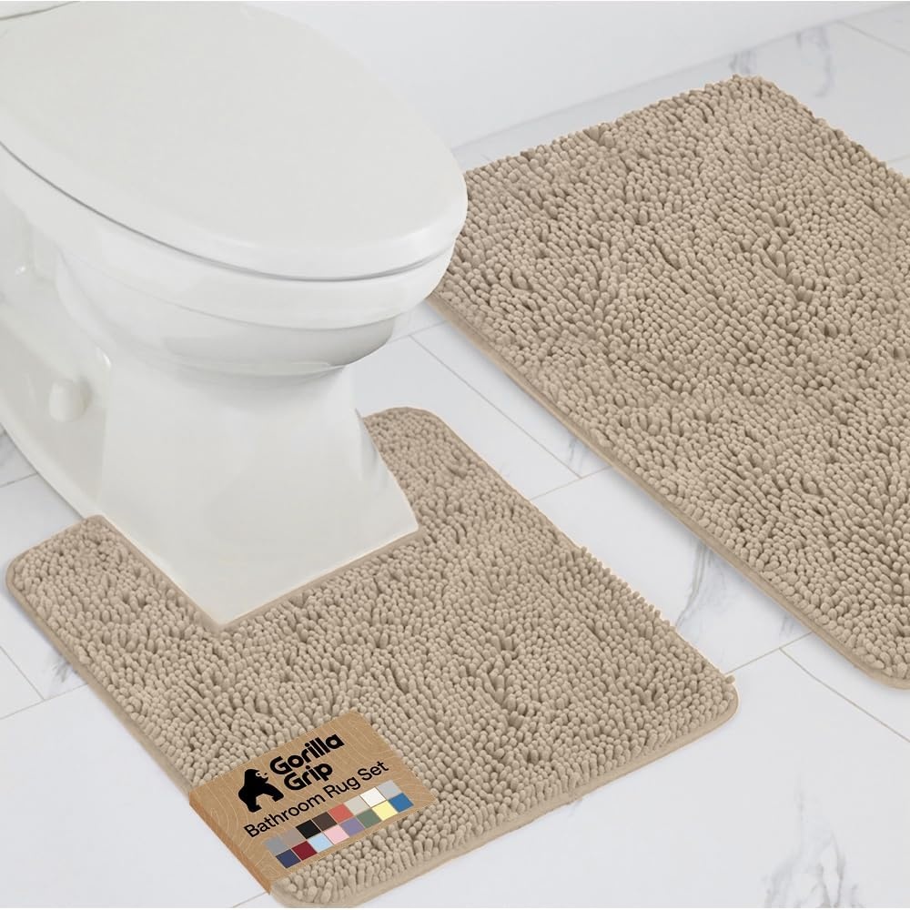 image:imageGORILLA GRIP Bathroom Rug Sets Soft Chenille 2 Piece Area Rugs Set Toilet Base Mat and 30x20 Carpet Absorbent Microfiber Washable Mats Dry Quickly Home Dcor and Bath Room Accessories GreyGray Beige