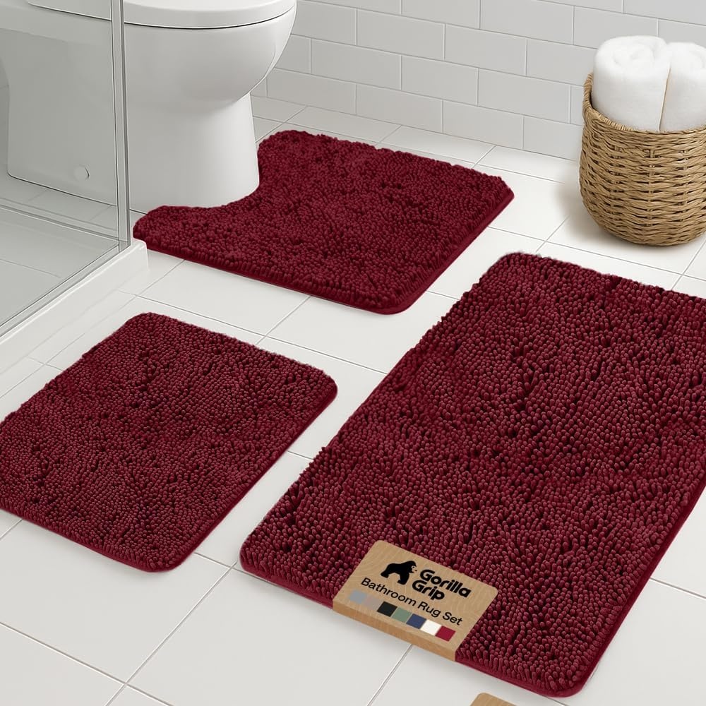 image:imageGORILLA GRIP Bathroom Rug Sets Soft Chenille 2 Piece Area Rugs Set Toilet Base Mat and 30x20 Carpet Absorbent Microfiber Washable Mats Dry Quickly Home Dcor and Bath Room Accessories GreyBurgundy