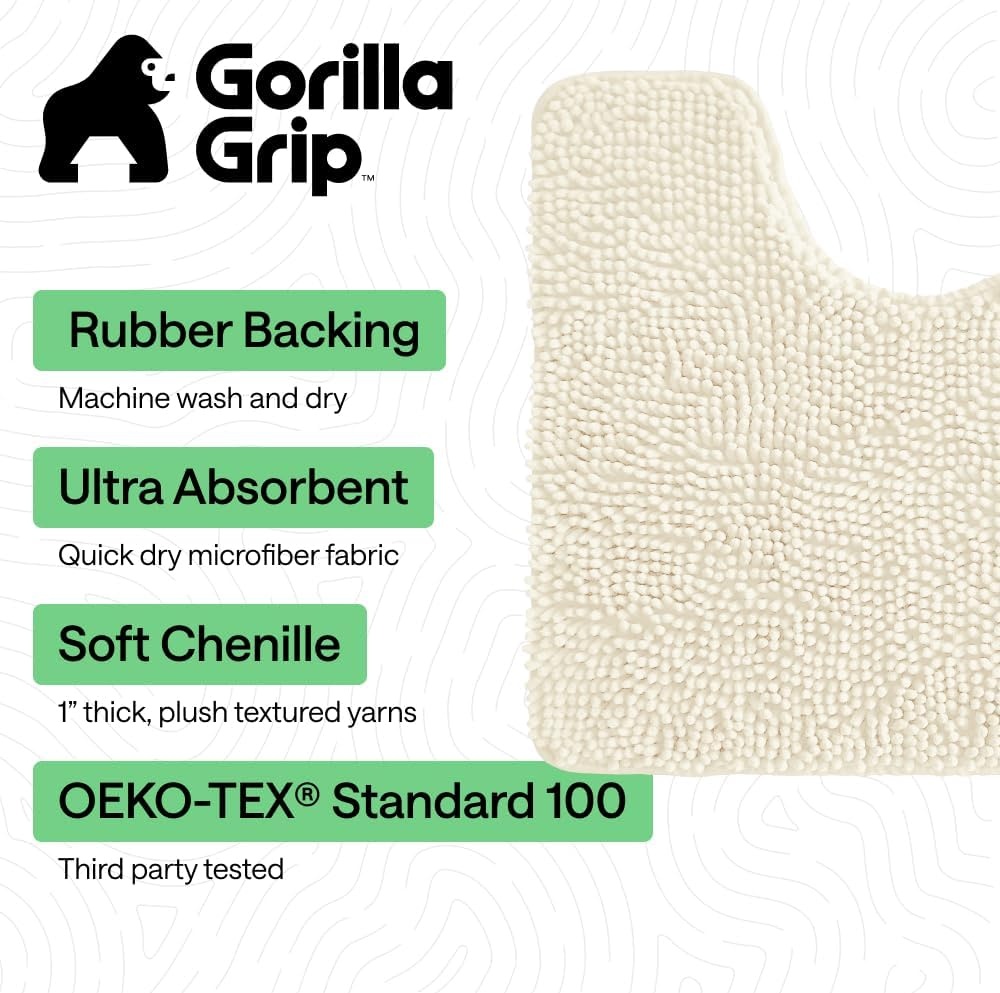 image:imageGORILLA GRIP Bathroom Rug Sets Soft Chenille 2 Piece Area Rugs Set Toilet Base Mat and 30x20 Carpet Absorbent Microfiber Washable Mats Dry Quickly Home Dcor and Bath Room Accessories GreyIvory