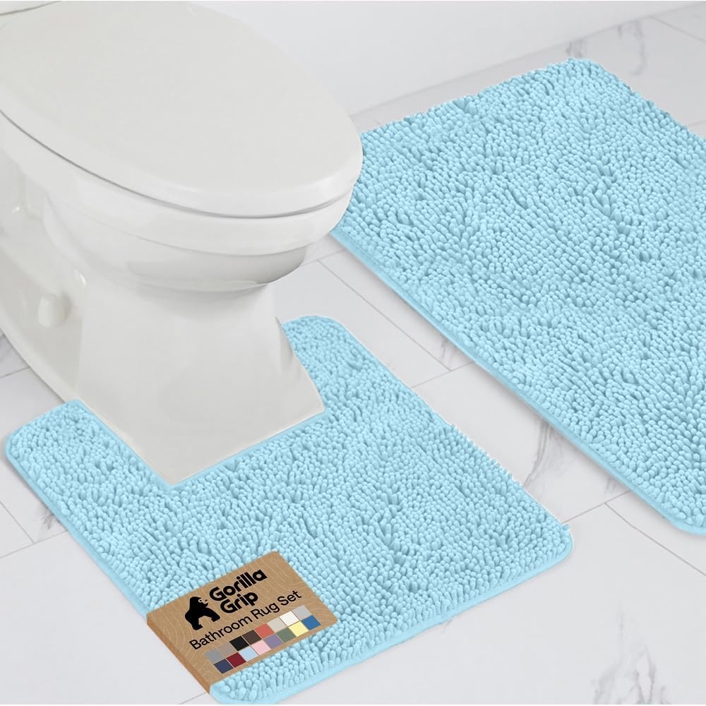 image:imageGORILLA GRIP Bathroom Rug Sets Soft Chenille 2 Piece Area Rugs Set Toilet Base Mat and 30x20 Carpet Absorbent Microfiber Washable Mats Dry Quickly Home Dcor and Bath Room Accessories GreySky